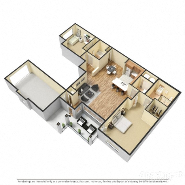 Floor plan for 2 beds, 2 baths, 1309 sqft